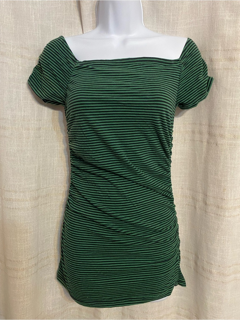 Next Era Couture Green Black Striped Ruched Bodycon Dress Tunic Top Medium M